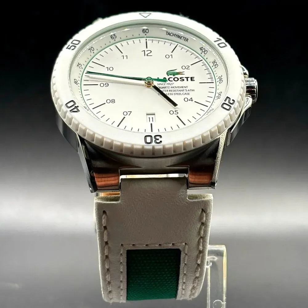 Lacoste Toronto 2010563 White Green Leather Quartz Men's Watch 44mm